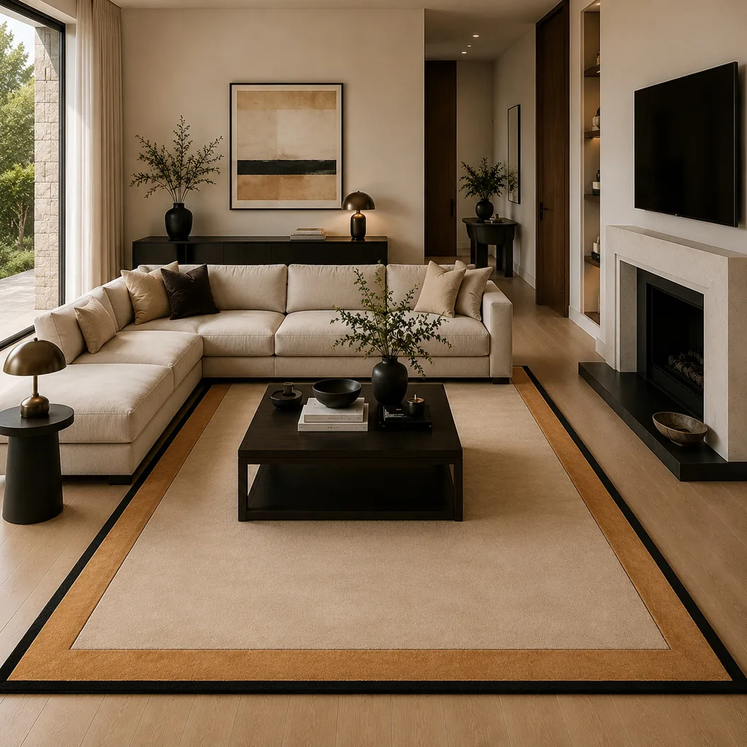 Peach White Wool Rug with Wool & Art Silk Borders - Rug Roomset Collection Peach White Wool Rug with Wool & Art Silk Borders - Rug Roomset Collection