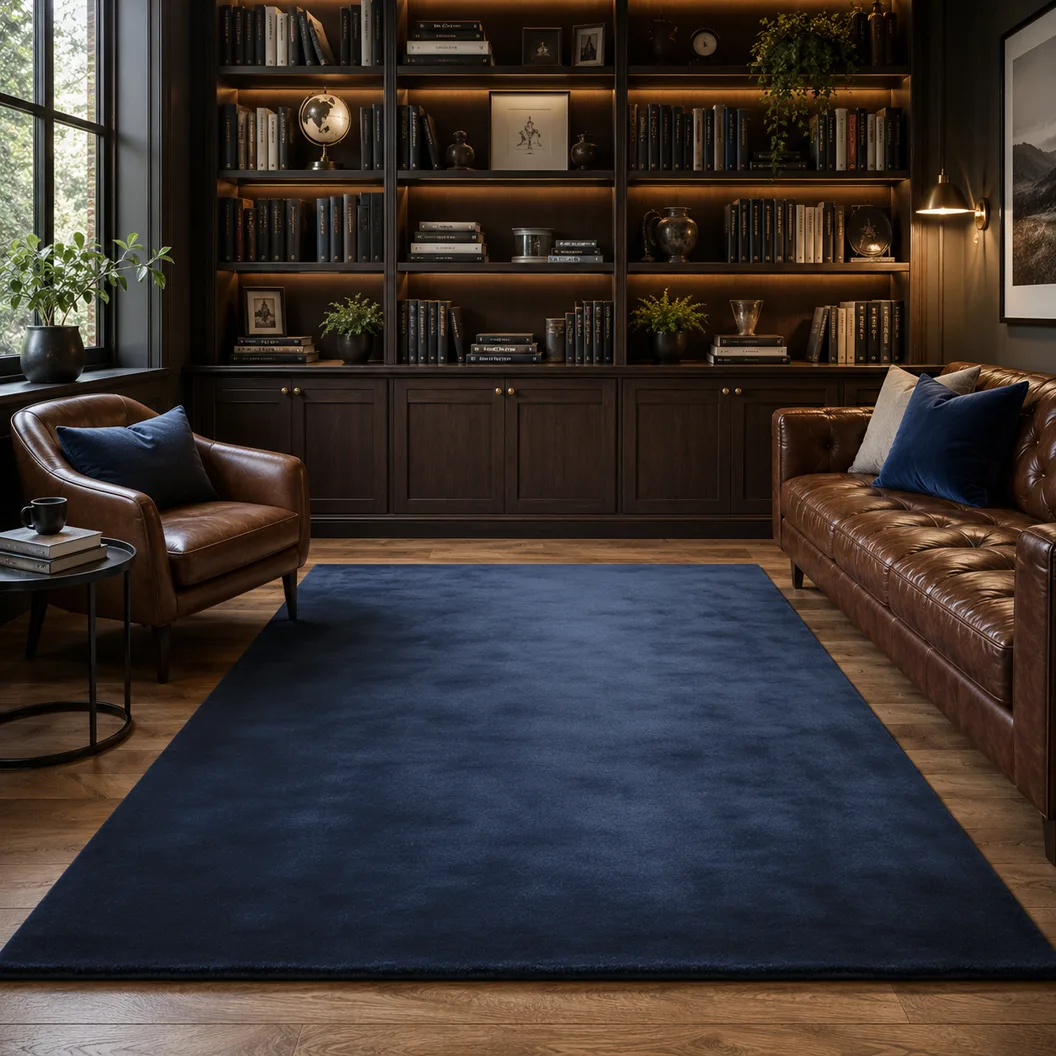 Plain Gentian Blue Wool Rug - Rug Roomset Collection Plain Gentian Blue Wool Rug - Rug Roomset Collection