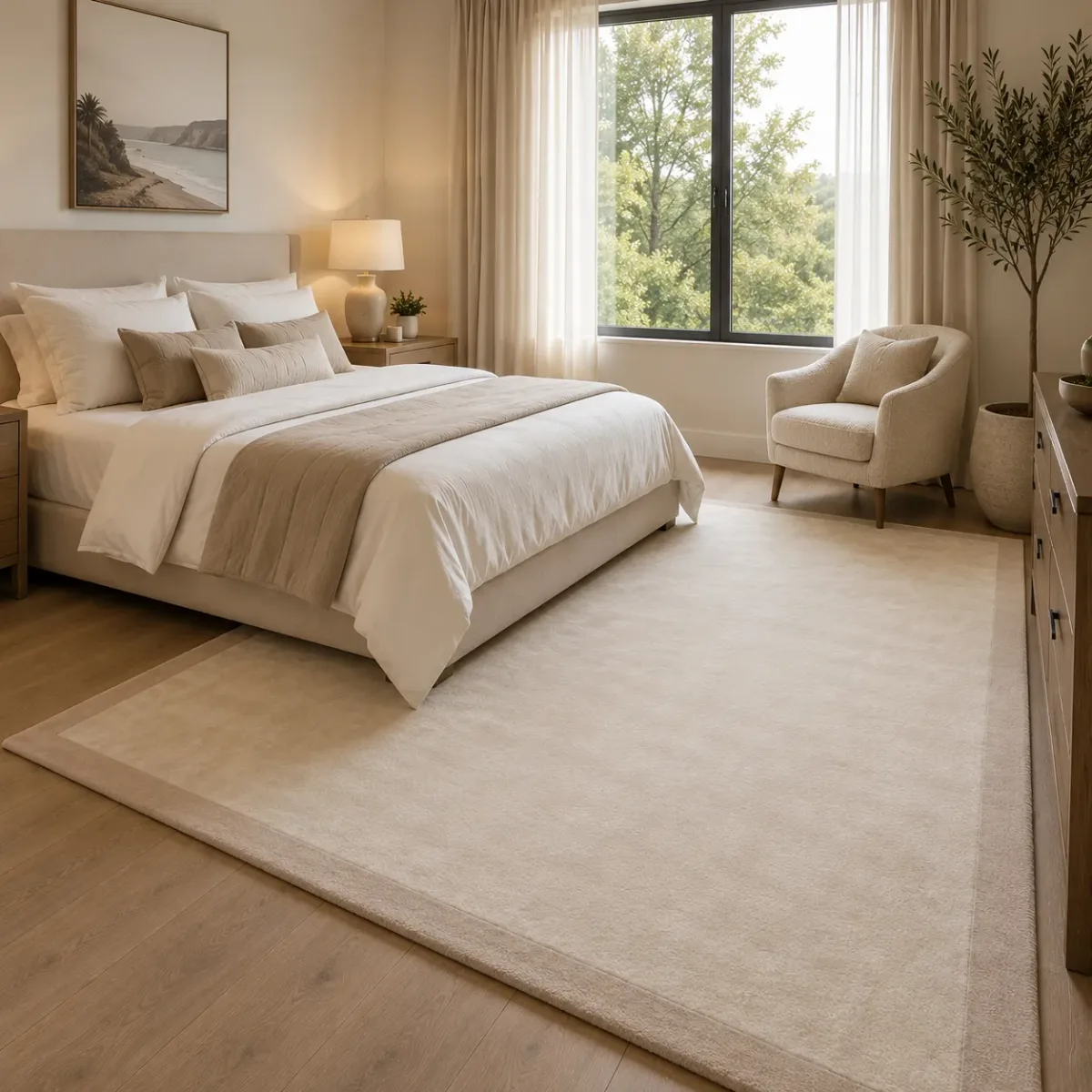 Cream Art Silk Rug with Oyster White Border - Rug Roomset Collection Cream Art Silk Rug with Oyster White Border - Rug Roomset Collection
