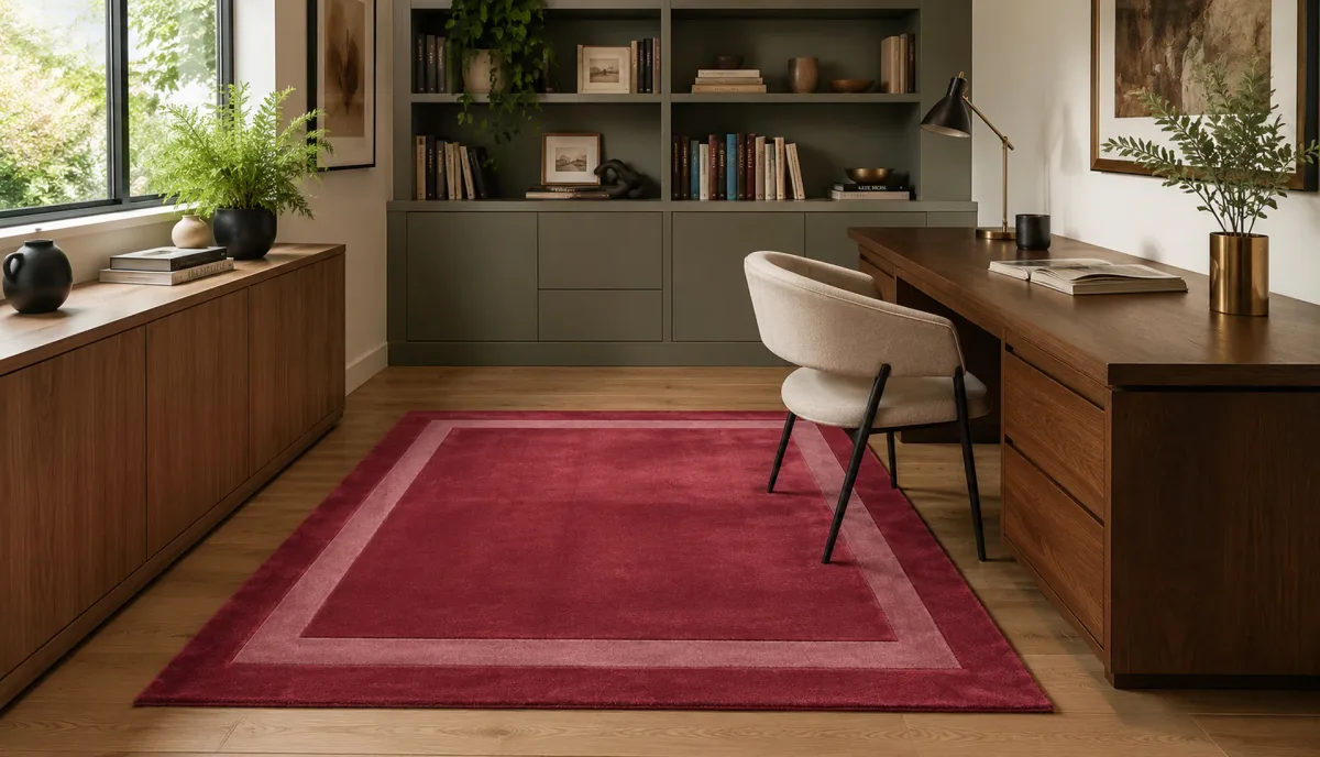 Orient Red Wool Rug with Mid Aubergine Red Art Silk Inset Border
