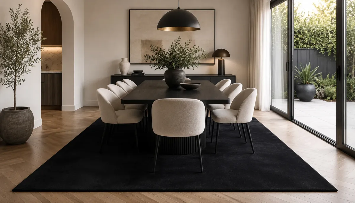 Plain Jet Black Wool Rug
