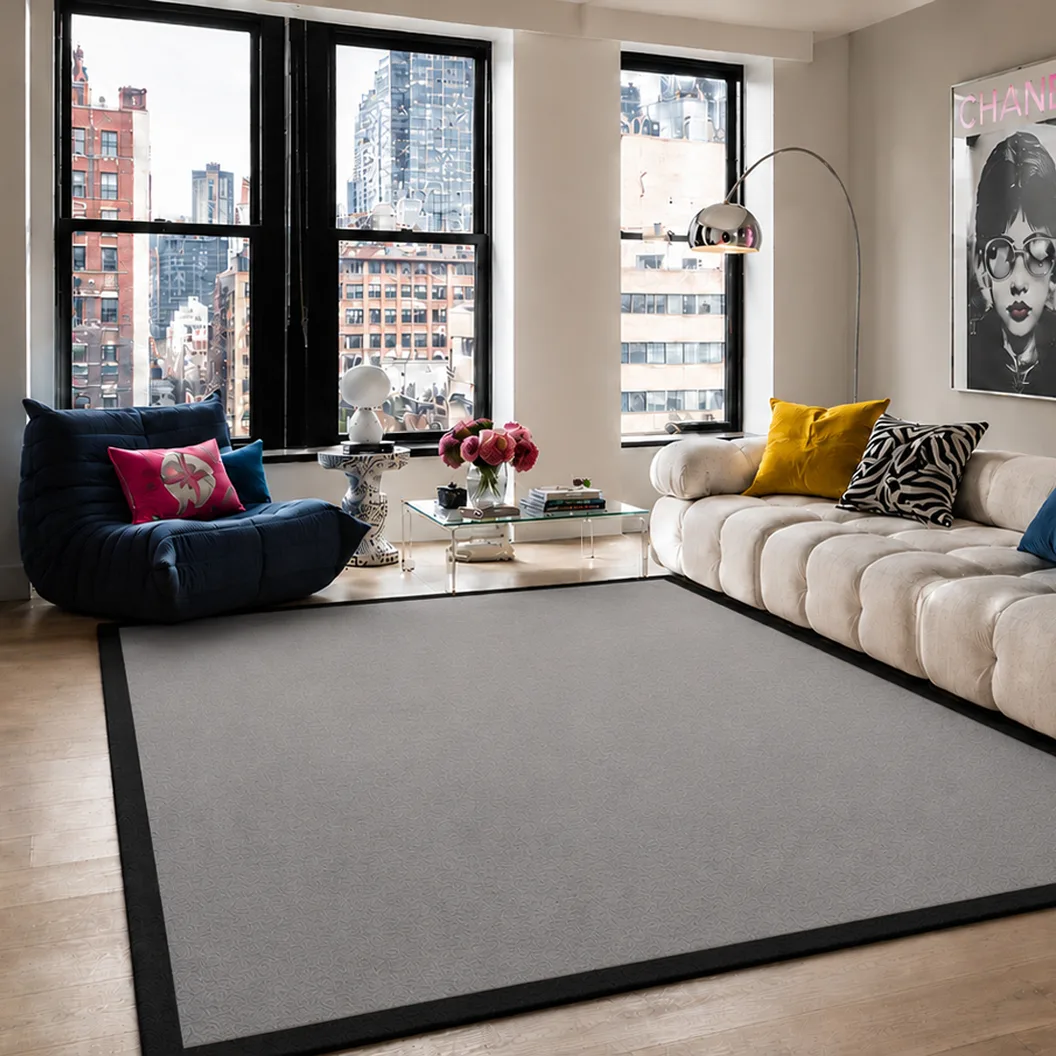 Signal Grey Wool Rug with Jet Black Border - Rug Roomset Collection Signal Grey Wool Rug with Jet Black Border - Rug Roomset Collection