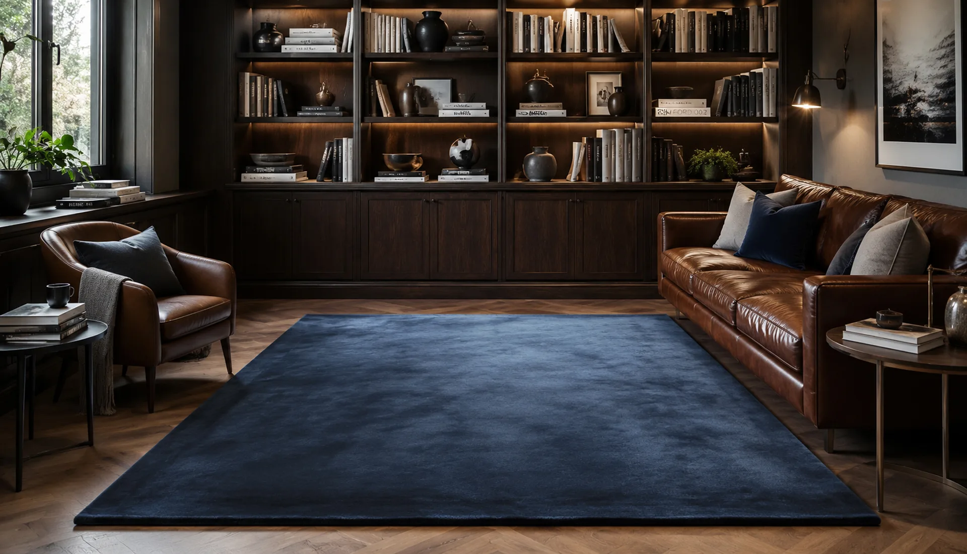 Plain Gentian Blue Wool Rug