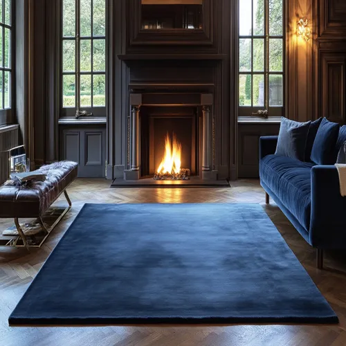 Plain Gentian Blue Wool Rug