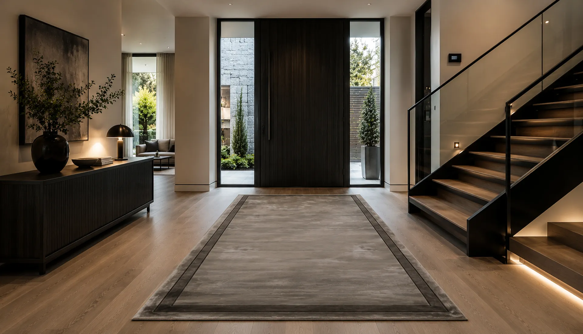 Quartz Grey Art Silk Runner with Jet Black Inset Border