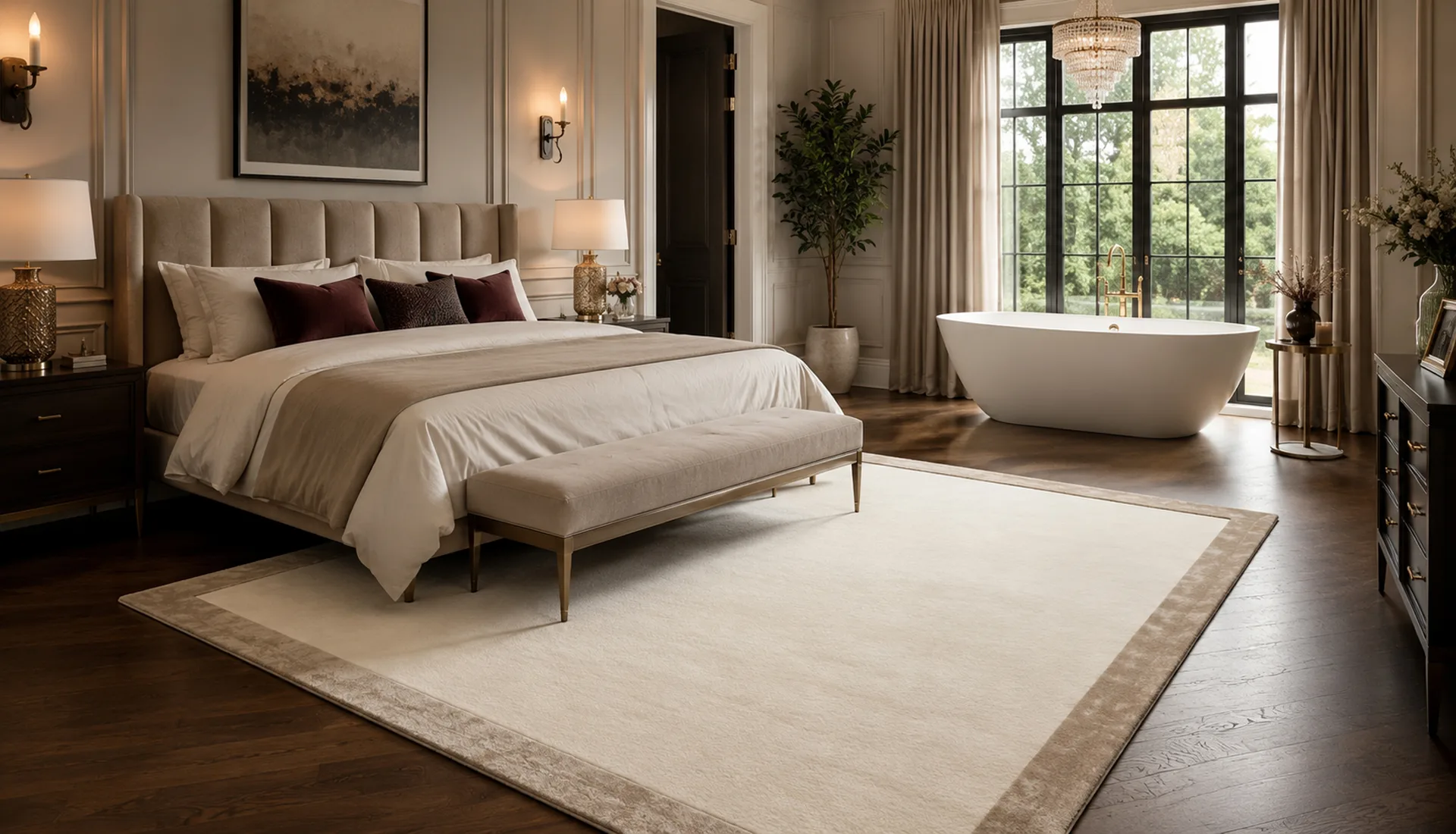 Cream Wool Rug with Beige Art Silk Border