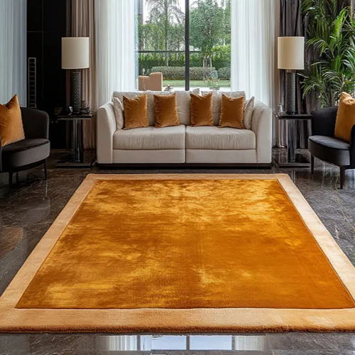 Traffic Orange Viscose Rug with Saffron Yellow Wool Border