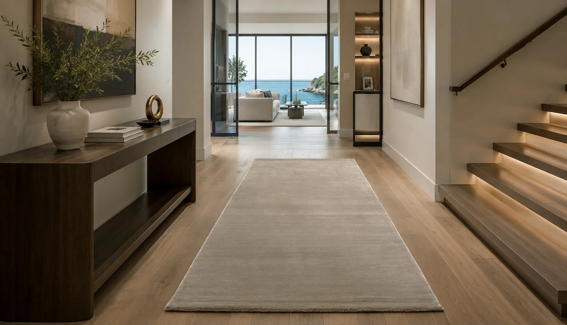 Plain Pale Olive Grey Wool Runner