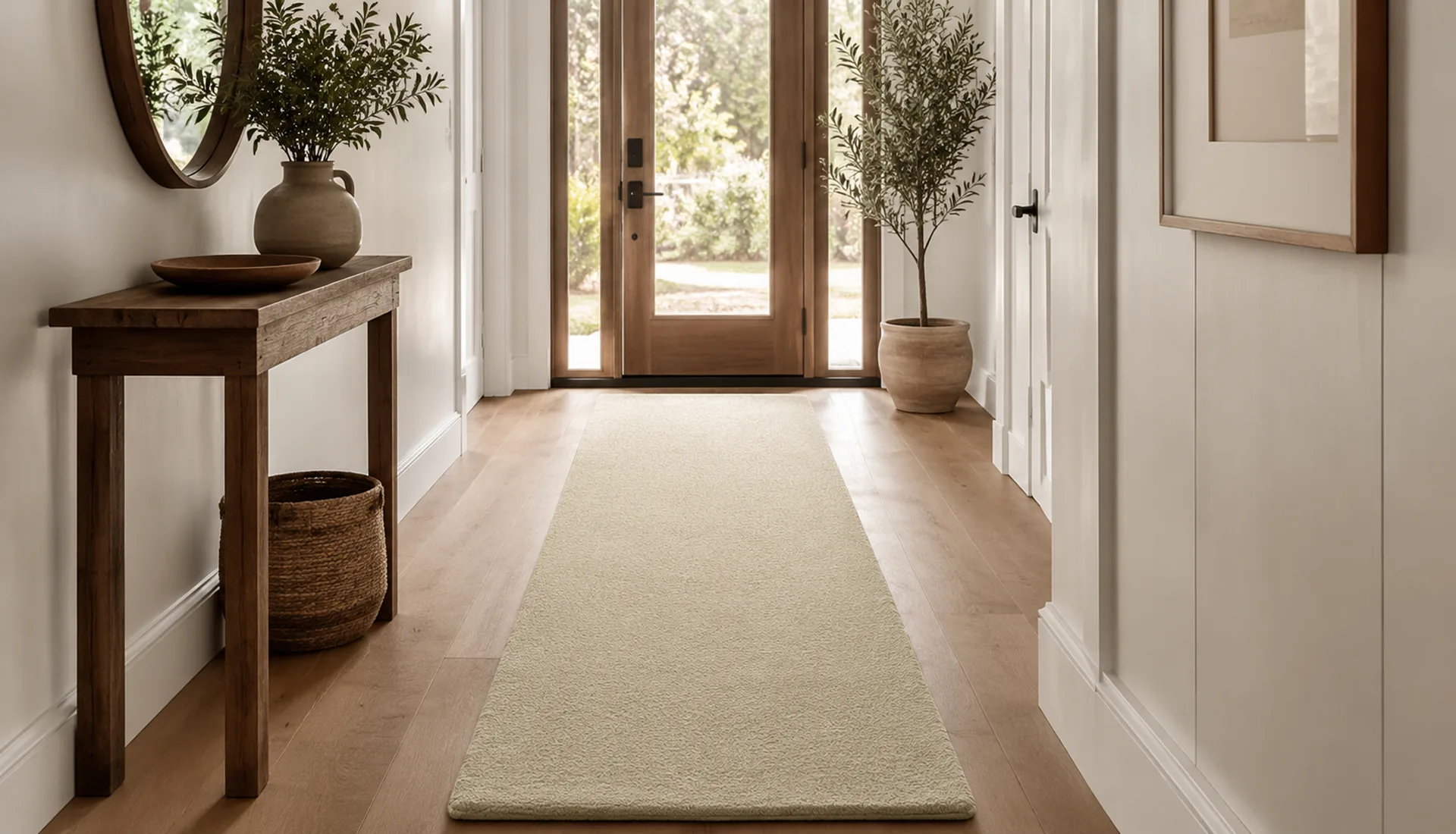 Plain Beige Wool Runner