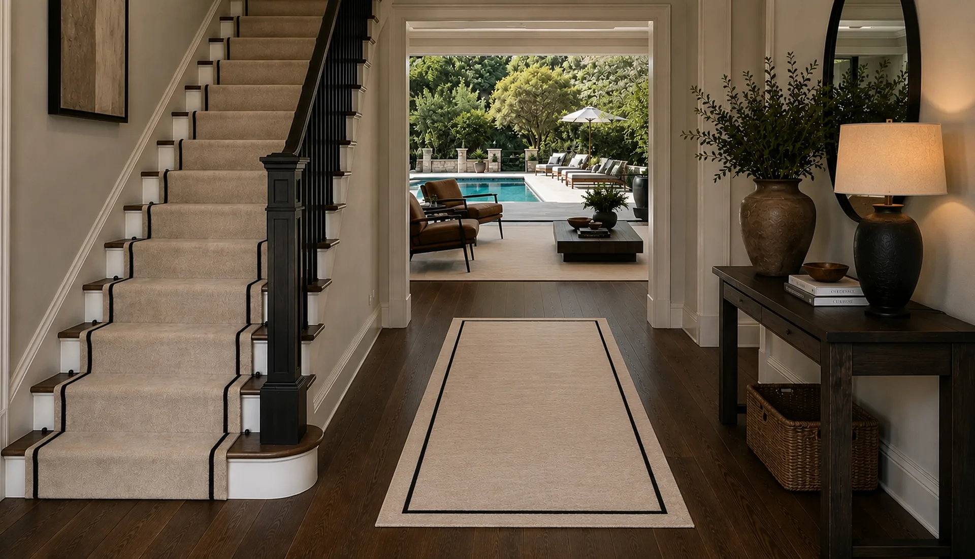 Sand White Wool Runner with Jet Black Art Silk Inset Border